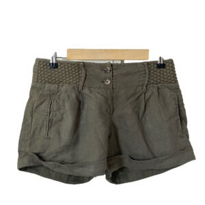 LOFT 100% linen olive green shorts 2 button rolled hem pockets size 4